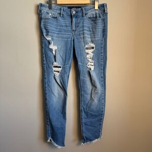Hollister Womens Distressed Crop Skinny Jeans Medium Wash Frayed Step Hem 5